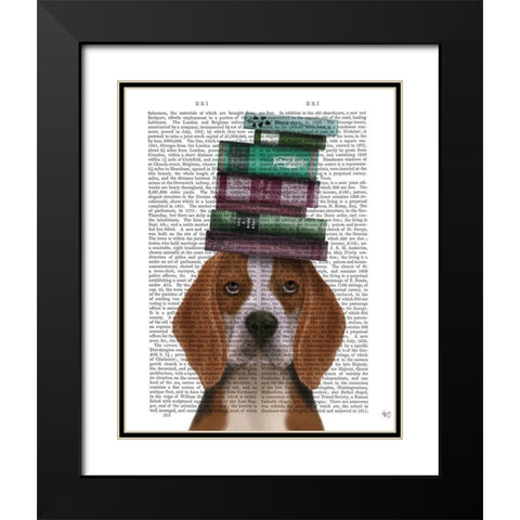 Beagle and Books Black Modern Wood Framed Art Print with Double Matting by Fab Funky