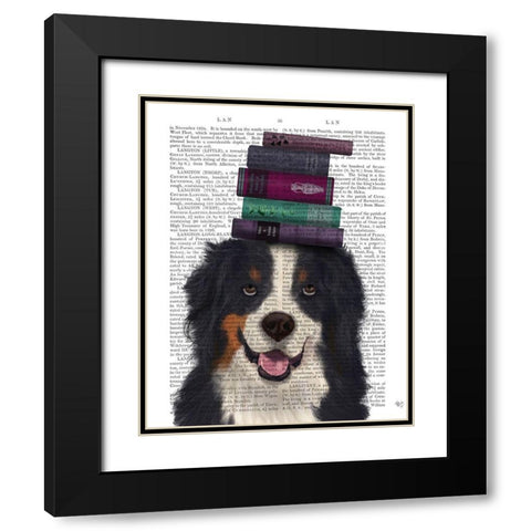 Bernese and Books Black Modern Wood Framed Art Print with Double Matting by Fab Funky