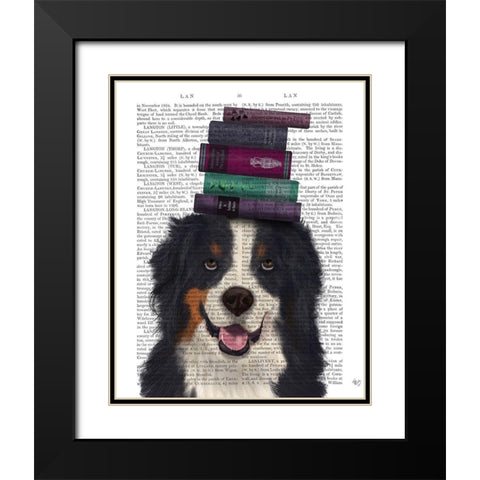 Bernese and Books Black Modern Wood Framed Art Print with Double Matting by Fab Funky