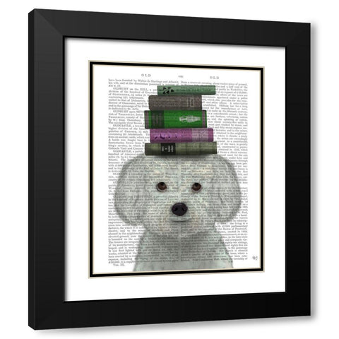 Bichon Frise and Books Black Modern Wood Framed Art Print with Double Matting by Fab Funky