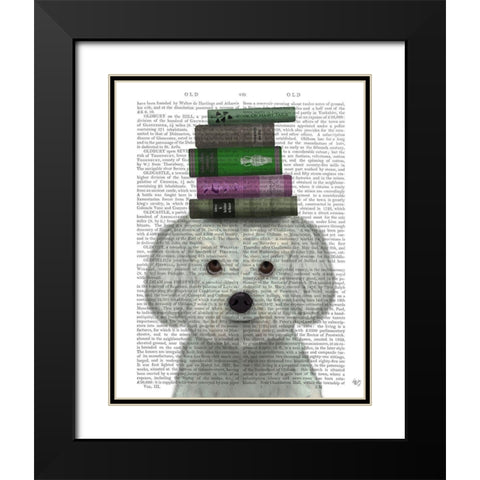Bichon Frise and Books Black Modern Wood Framed Art Print with Double Matting by Fab Funky