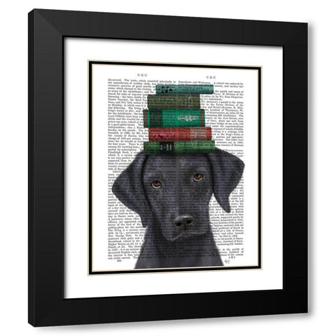 Black Labrador and Books Black Modern Wood Framed Art Print with Double Matting by Fab Funky