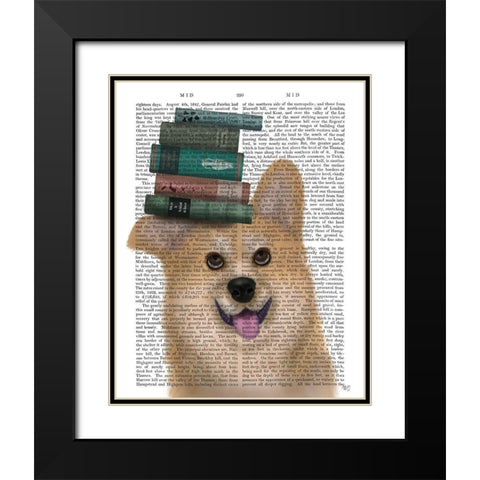 Corgi and Books Black Modern Wood Framed Art Print with Double Matting by Fab Funky