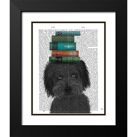 Labradoodle, Black, and Books Black Modern Wood Framed Art Print with Double Matting by Fab Funky