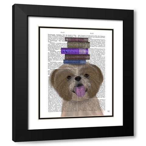 Shih Tsu and Books Black Modern Wood Framed Art Print with Double Matting by Fab Funky