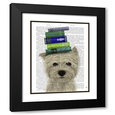 Westie and Books Black Modern Wood Framed Art Print with Double Matting by Fab Funky