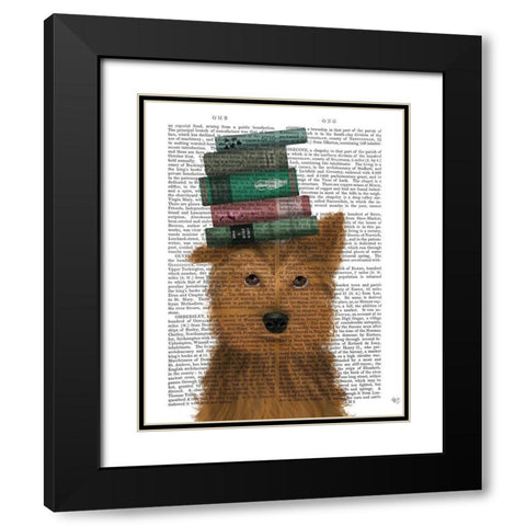 Yorkshire Terrier and Books Black Modern Wood Framed Art Print with Double Matting by Fab Funky