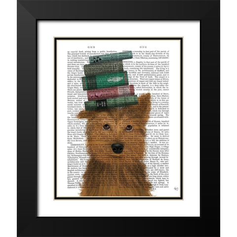 Yorkshire Terrier and Books Black Modern Wood Framed Art Print with Double Matting by Fab Funky
