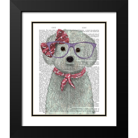 Bichon Frise with Glasses and Scarf Black Modern Wood Framed Art Print with Double Matting by Fab Funky
