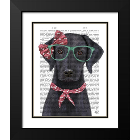 Black Labrador with Glasses and Scarf Black Modern Wood Framed Art Print with Double Matting by Fab Funky