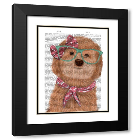Cockerpoo, Apricot, with Glasses and Scarf Black Modern Wood Framed Art Print with Double Matting by Fab Funky