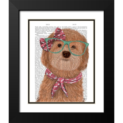 Cockerpoo, Apricot, with Glasses and Scarf Black Modern Wood Framed Art Print with Double Matting by Fab Funky
