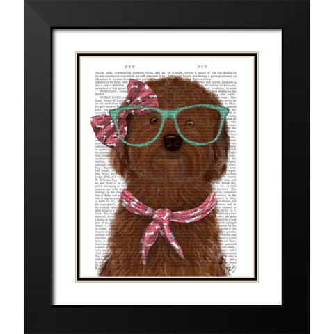 Cockerpoo, Chocolate, with Glasses and Scarf Black Modern Wood Framed Art Print with Double Matting by Fab Funky