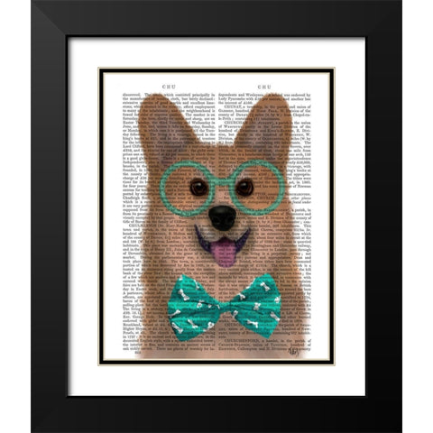 Corgi with Glasses and Bow Tie Black Modern Wood Framed Art Print with Double Matting by Fab Funky