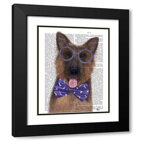 German Shepherd with Glasses and Bow Tie Black Modern Wood Framed Art Print with Double Matting by Fab Funky