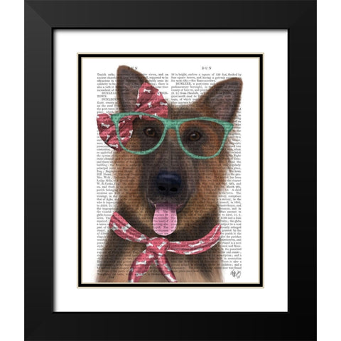 German Shepherd with Glasses and Scarf Black Modern Wood Framed Art Print with Double Matting by Fab Funky