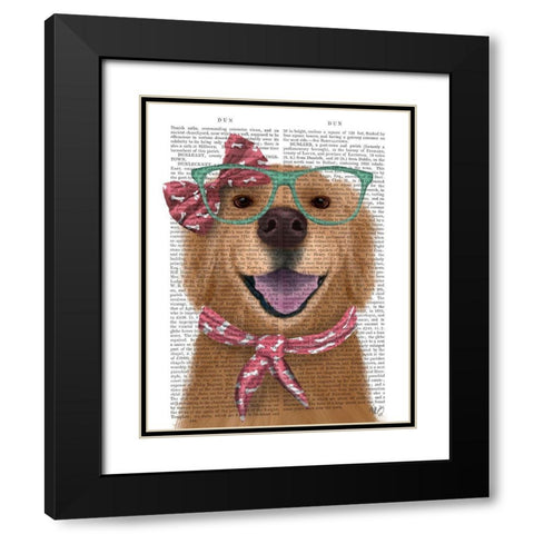 Golden Retriever, Glasses and Scarf Black Modern Wood Framed Art Print with Double Matting by Fab Funky