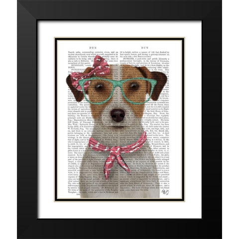 Jack Russell with Glasses and Scarf Black Modern Wood Framed Art Print with Double Matting by Fab Funky