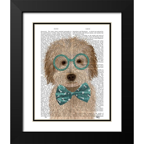 Labradoodle, Cream, with Glasses and Bow Tie Black Modern Wood Framed Art Print with Double Matting by Fab Funky