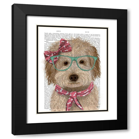 Labradoodle, Cream, with Glasses and Scarf Black Modern Wood Framed Art Print with Double Matting by Fab Funky