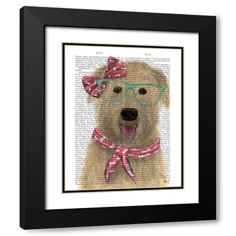 Wheaten Terrier with Glasses and Scarf Black Modern Wood Framed Art Print with Double Matting by Fab Funky