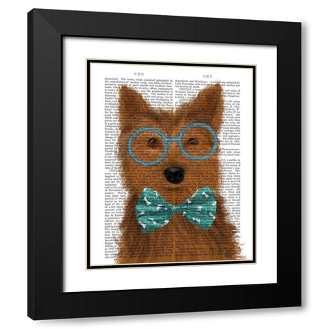 Yorkshire Terrier with Glasses and Bow Tie Black Modern Wood Framed Art Print with Double Matting by Fab Funky