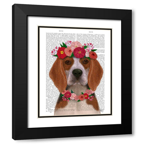 Beagle Flower Headdress Black Modern Wood Framed Art Print with Double Matting by Fab Funky