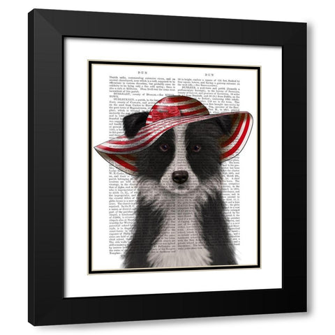 Border Collie in Red and White Floppy Hat Black Modern Wood Framed Art Print with Double Matting by Fab Funky