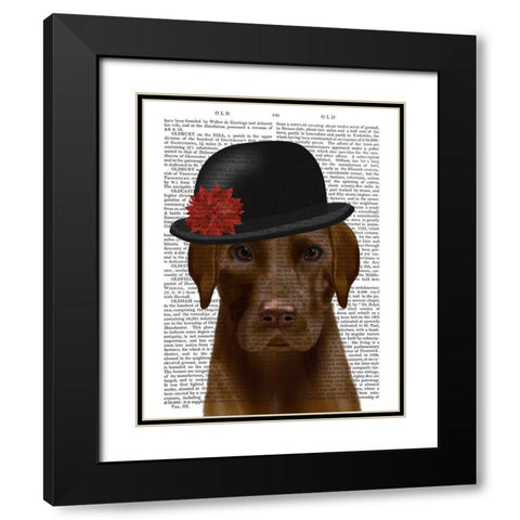 Chocolate Labrador and Bowler Black Modern Wood Framed Art Print with Double Matting by Fab Funky
