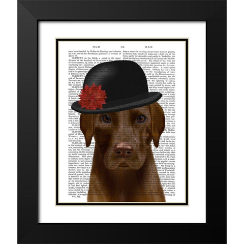 Chocolate Labrador and Bowler Black Modern Wood Framed Art Print with Double Matting by Fab Funky