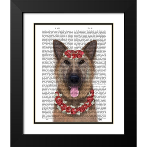 German Shepherd Edelweiss Black Modern Wood Framed Art Print with Double Matting by Fab Funky
