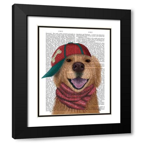 Golden Retriever and Baseball Cap Black Modern Wood Framed Art Print with Double Matting by Fab Funky