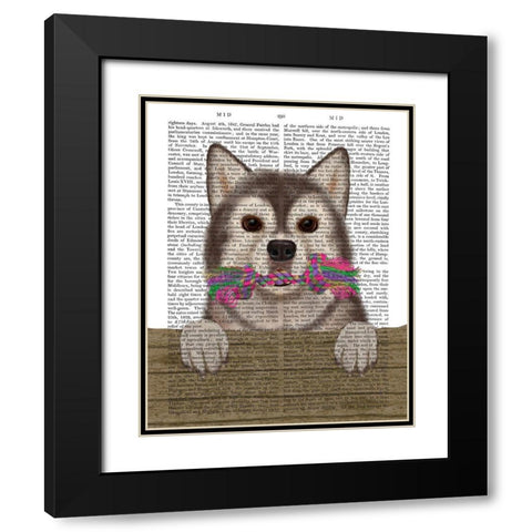 Husky and Rope Bone Black Modern Wood Framed Art Print with Double Matting by Fab Funky