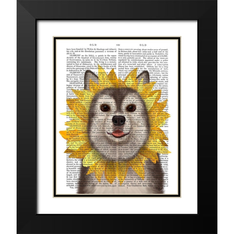 Husky Sunflower Black Modern Wood Framed Art Print with Double Matting by Fab Funky