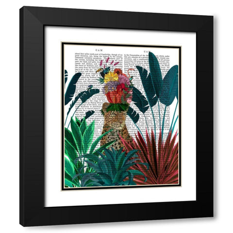 Leopard with Headdress Black Modern Wood Framed Art Print with Double Matting by Fab Funky