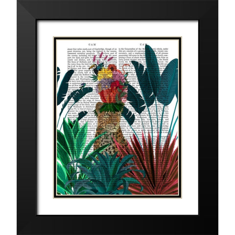 Leopard with Headdress Black Modern Wood Framed Art Print with Double Matting by Fab Funky