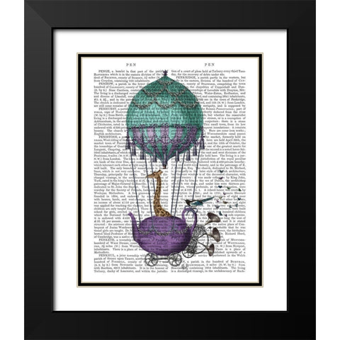 Giraffe in Teapot Black Modern Wood Framed Art Print with Double Matting by Fab Funky