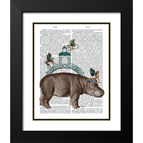 Hippo and Monkey Bridge Black Modern Wood Framed Art Print with Double Matting by Fab Funky