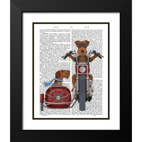 Airedale Chopper and Sidecar Black Modern Wood Framed Art Print with Double Matting by Fab Funky