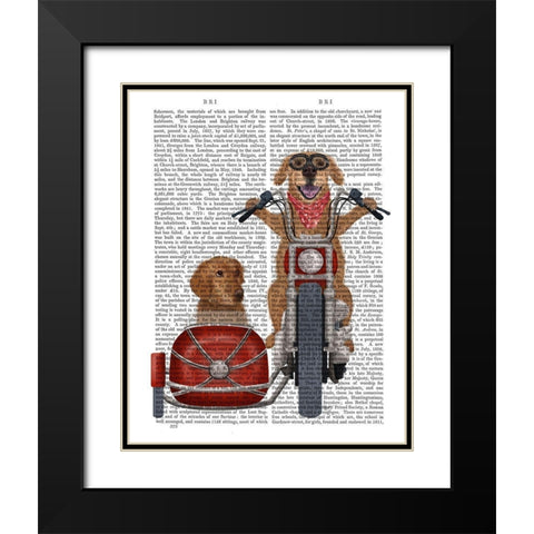 Golden Retriever Chopper and Sidecar Black Modern Wood Framed Art Print with Double Matting by Fab Funky