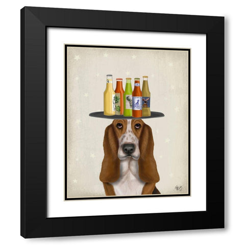 Basset Hound Beer Lover Black Modern Wood Framed Art Print with Double Matting by Fab Funky