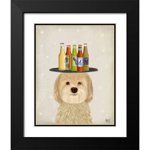 Labradoodle Blonde Beer Lover Black Modern Wood Framed Art Print with Double Matting by Fab Funky