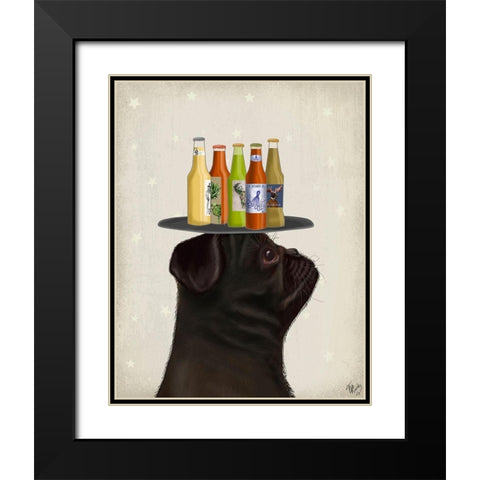 Pug Black Beer Lover Black Modern Wood Framed Art Print with Double Matting by Fab Funky