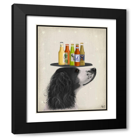 Springer Spaniel Black White Beer Lover Black Modern Wood Framed Art Print with Double Matting by Fab Funky
