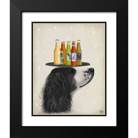 Springer Spaniel Black White Beer Lover Black Modern Wood Framed Art Print with Double Matting by Fab Funky