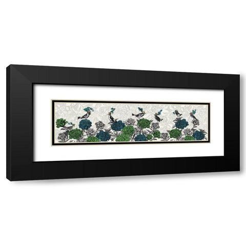 Blooming Birds, Blue and Green Black Modern Wood Framed Art Print with Double Matting by Fab Funky