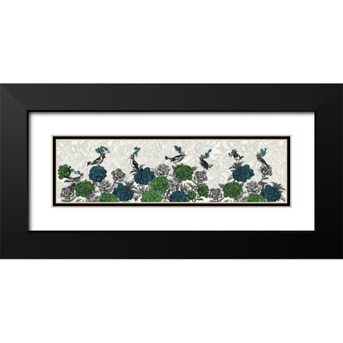 Blooming Birds, Blue and Green Black Modern Wood Framed Art Print with Double Matting by Fab Funky