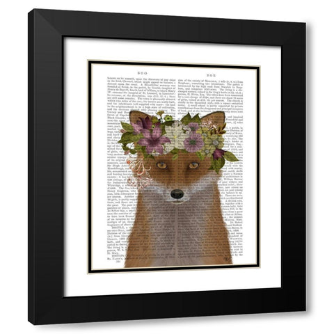 Fox Bohemian Book Print Black Modern Wood Framed Art Print with Double Matting by Fab Funky