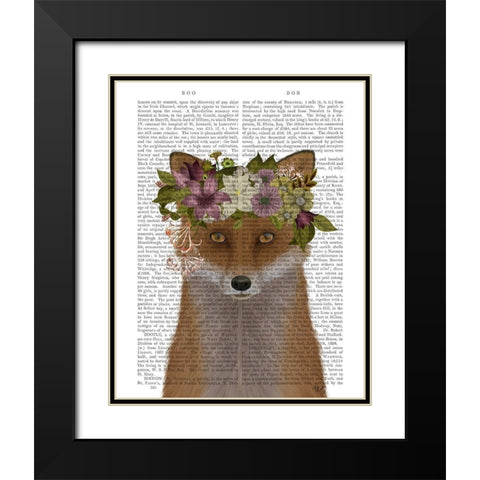 Fox Bohemian Book Print Black Modern Wood Framed Art Print with Double Matting by Fab Funky