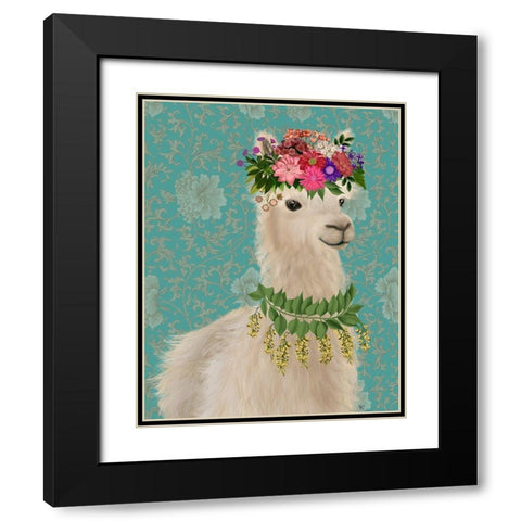 Llama Bohemian 2 Black Modern Wood Framed Art Print with Double Matting by Fab Funky